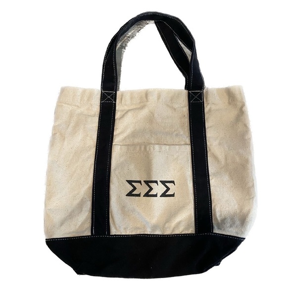 Medium Sigma Sigma Sigma Tote Bag with Navy Letters - Picture 1 of 7